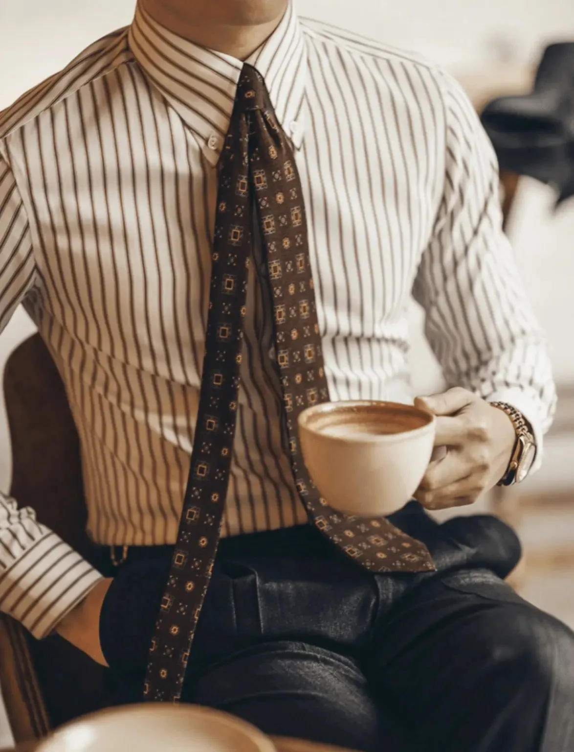 Striped Retro Shirt (Brown) - Cross & Crown