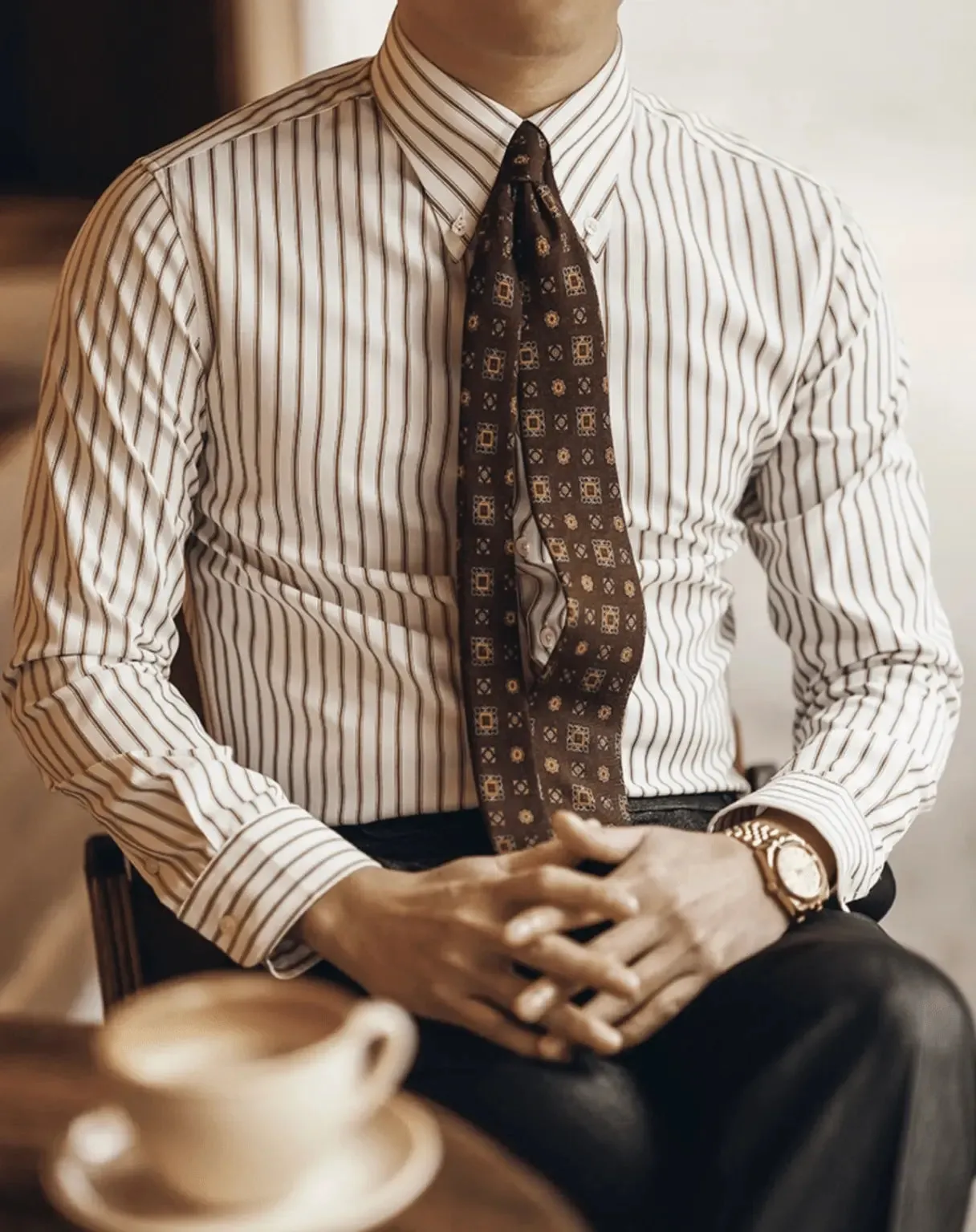 Striped Retro Shirt (Brown) - Cross & Crown