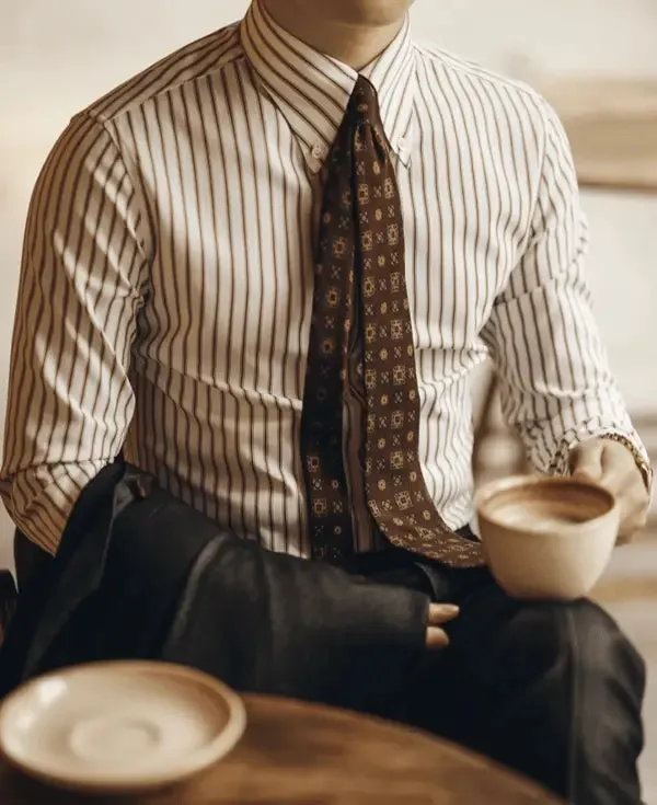 Striped Retro Shirt (Brown) - Cross & Crown
