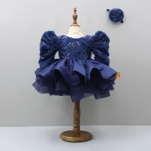 Stylish Sleeves Exquisite Blue Dress With Head Band