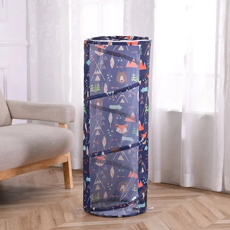 Transparent Cylindrical Toy Storage Bag – Dustproof Display Bucket for Plush Dolls & Children's Toys