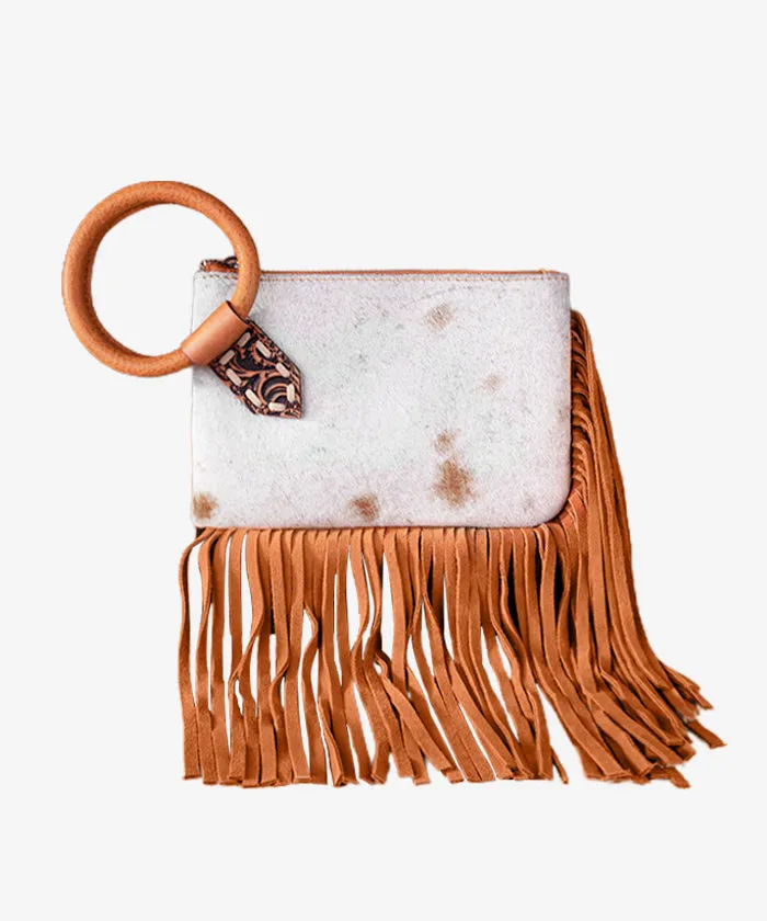 Trinity Ranch Genuine Hair-On Cowhide Fringe Clutch