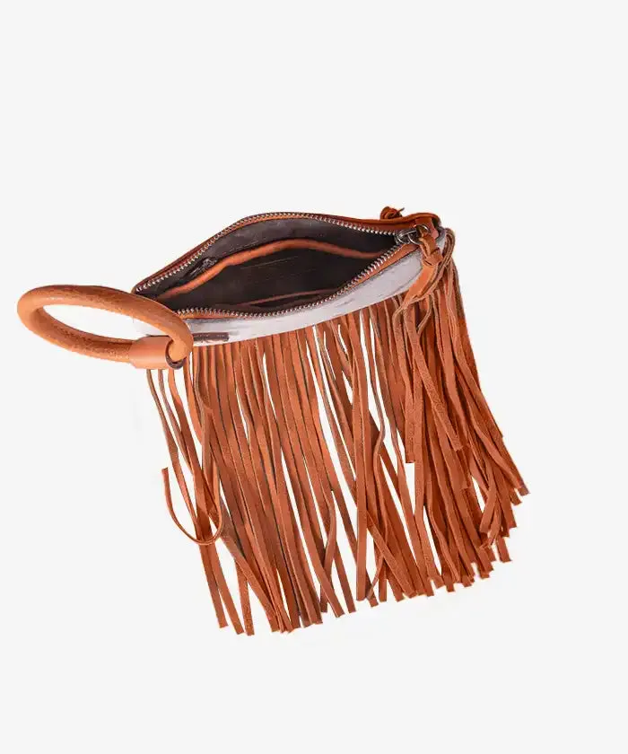 Trinity Ranch Genuine Hair-On Cowhide Fringe Clutch