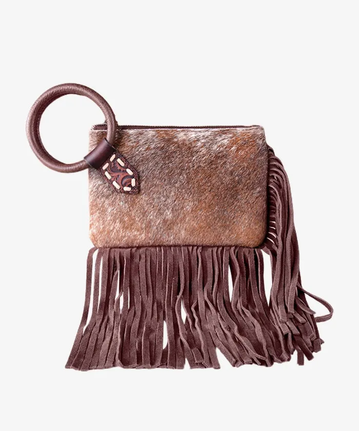 Trinity Ranch Genuine Hair-On Cowhide Fringe Clutch