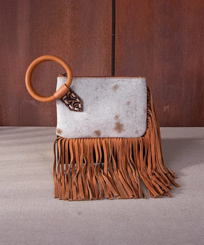 Trinity Ranch Genuine Hair-On Cowhide Fringe Clutch