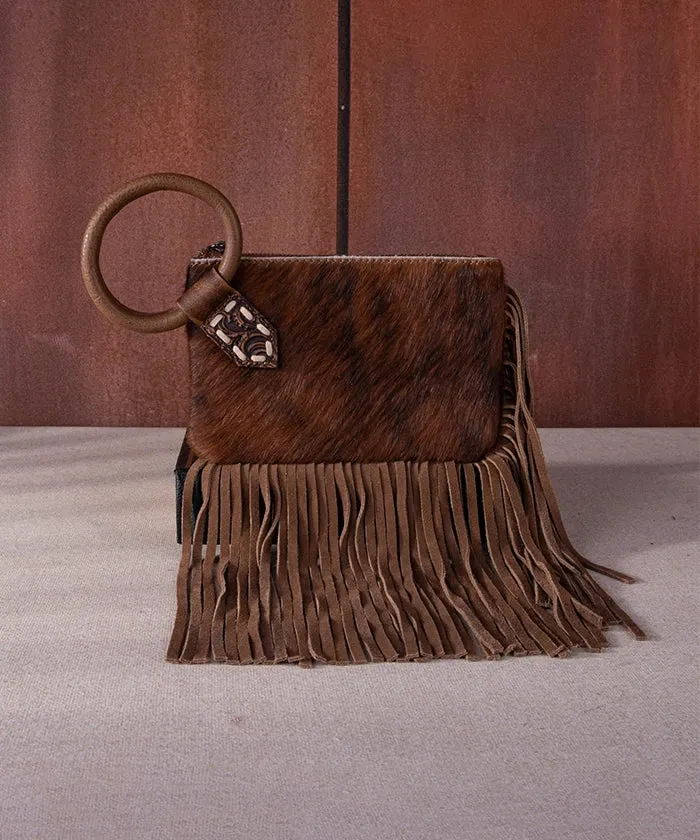 Trinity Ranch Genuine Hair-On Cowhide Fringe Clutch