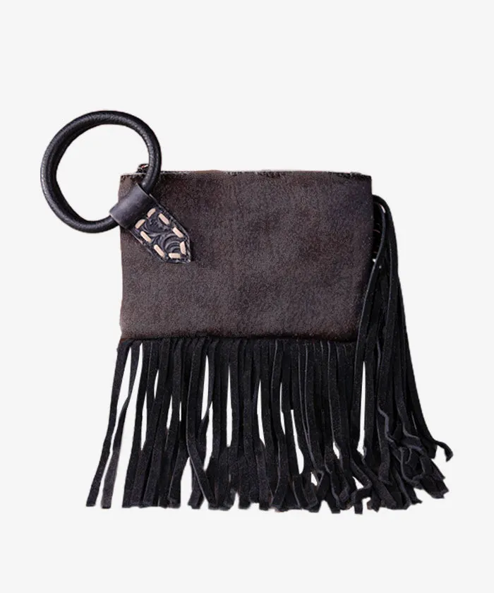 Trinity Ranch Genuine Hair-On Cowhide Fringe Clutch