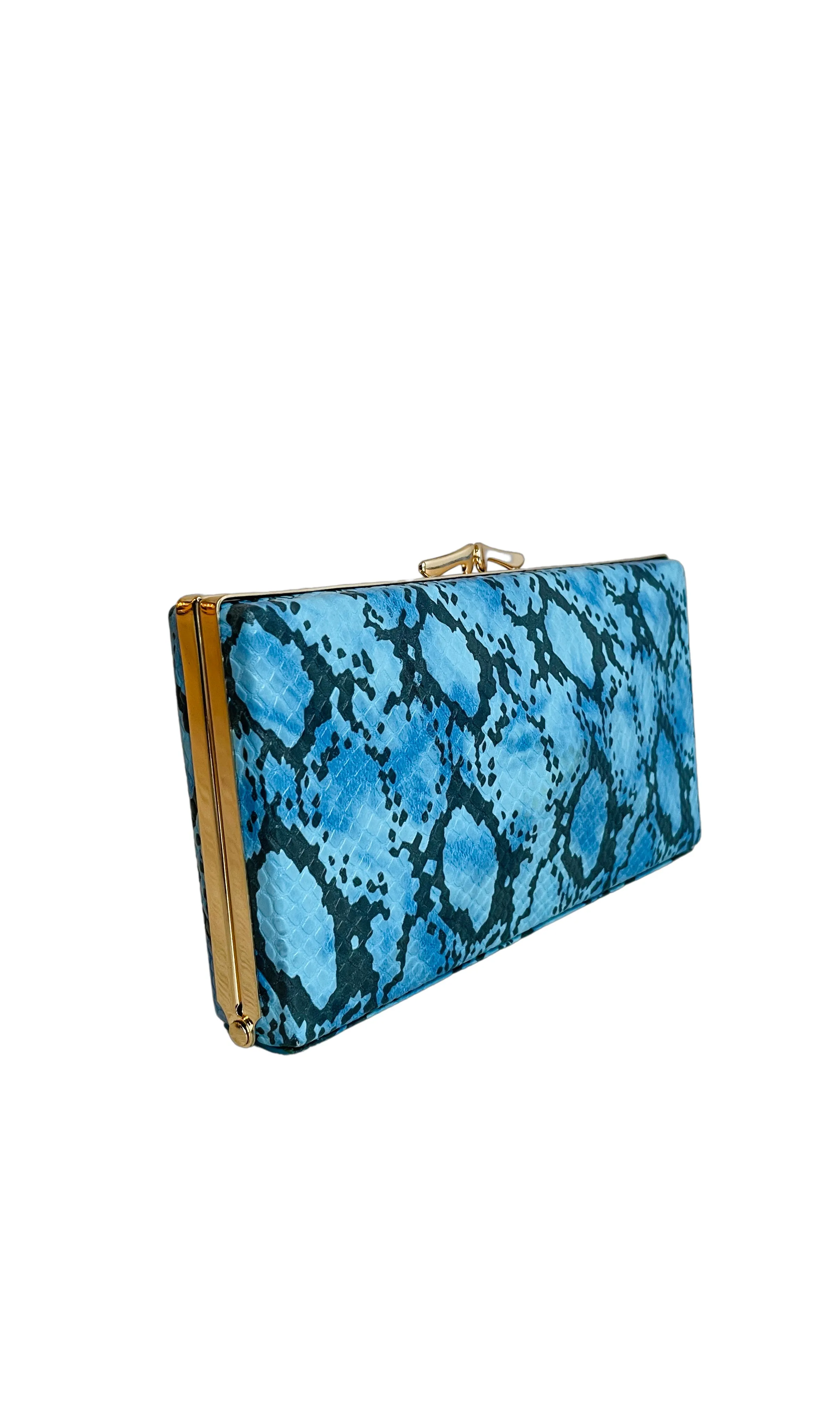 Turquoise Snake Print Clutch Bag