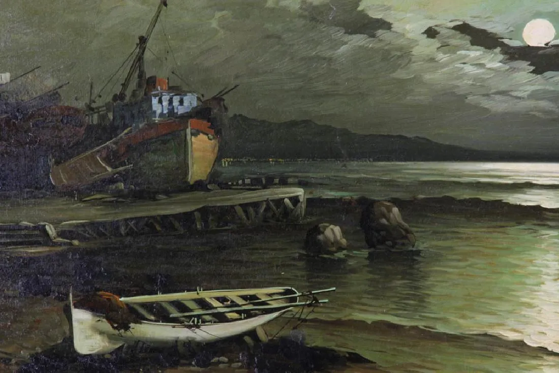 V Rotini Mediterranean Sea Oil on Canvas, antique