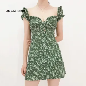 VenusFox Sweet Heart Neck Floral Print Mini Dress