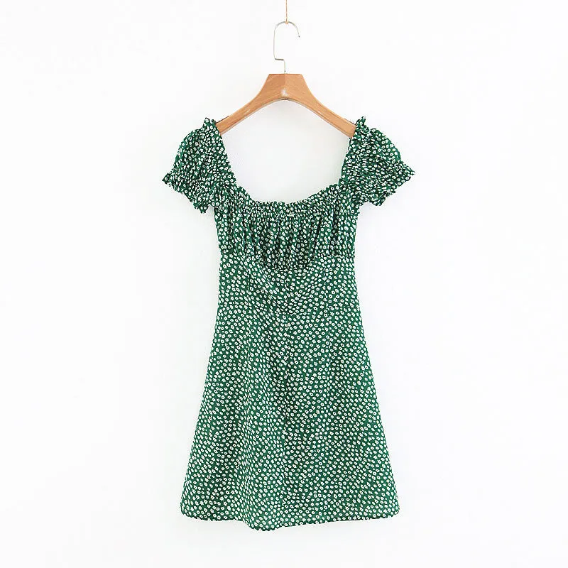 VenusFox Sweet Heart Neck Floral Print Mini Dress