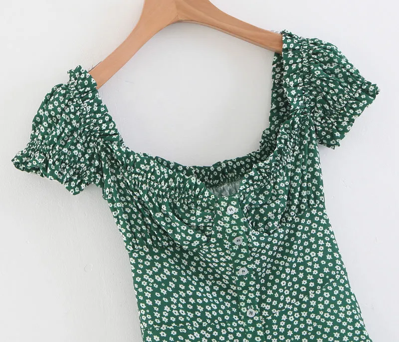VenusFox Sweet Heart Neck Floral Print Mini Dress