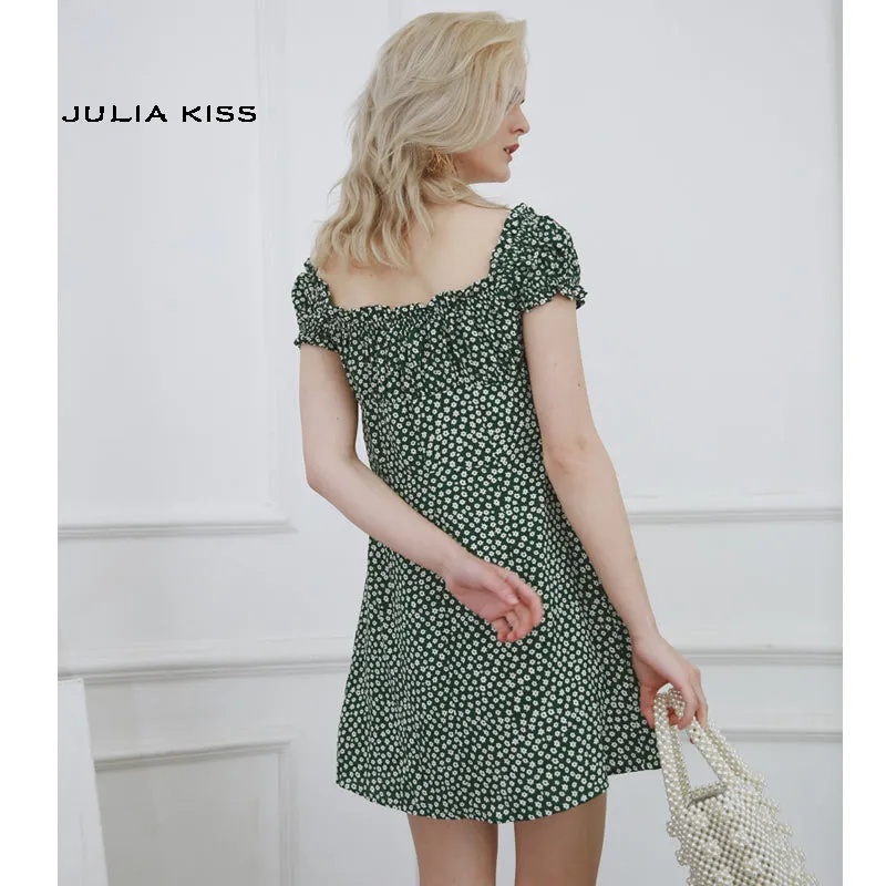 VenusFox Sweet Heart Neck Floral Print Mini Dress