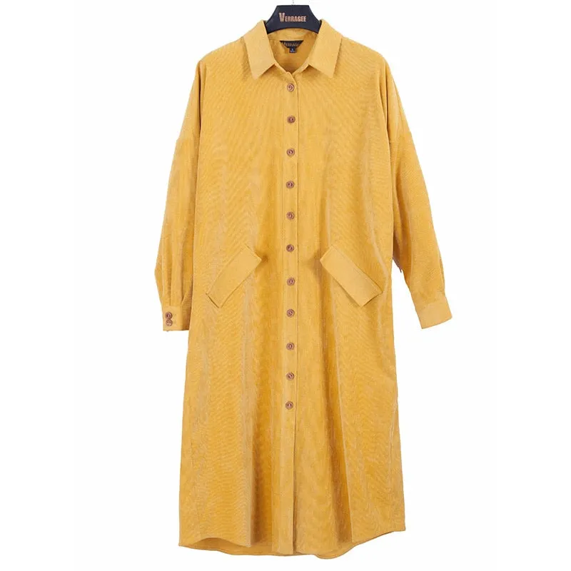 VenusFox Vintage Long Shirt Dress with Pocket and Belt