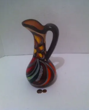 Vintage Ceramic Striped Artistic Red Clay Pitcher, Very Colorful, Excellent Quality Art, Home Decor, Table Display, Shelf Display, 12" Tall