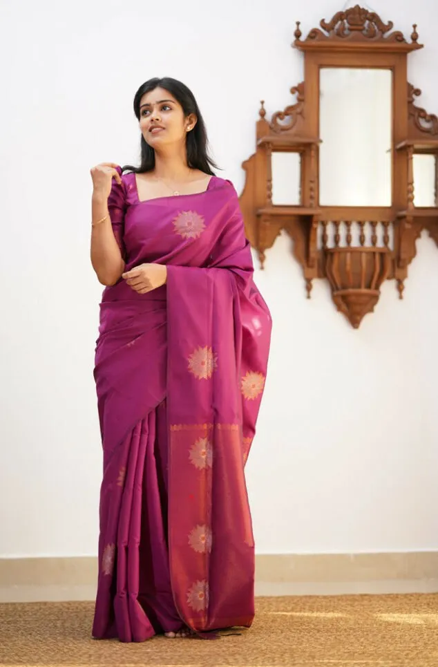 Vivacious Purple Soft Silk Saree With Sumptuous Blouse Piece