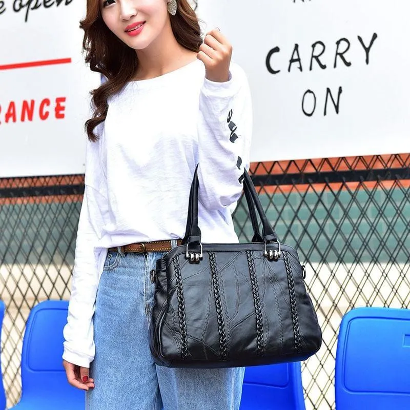 Weave Fashion Genuine Leather Sheepskin WomenHand Bag