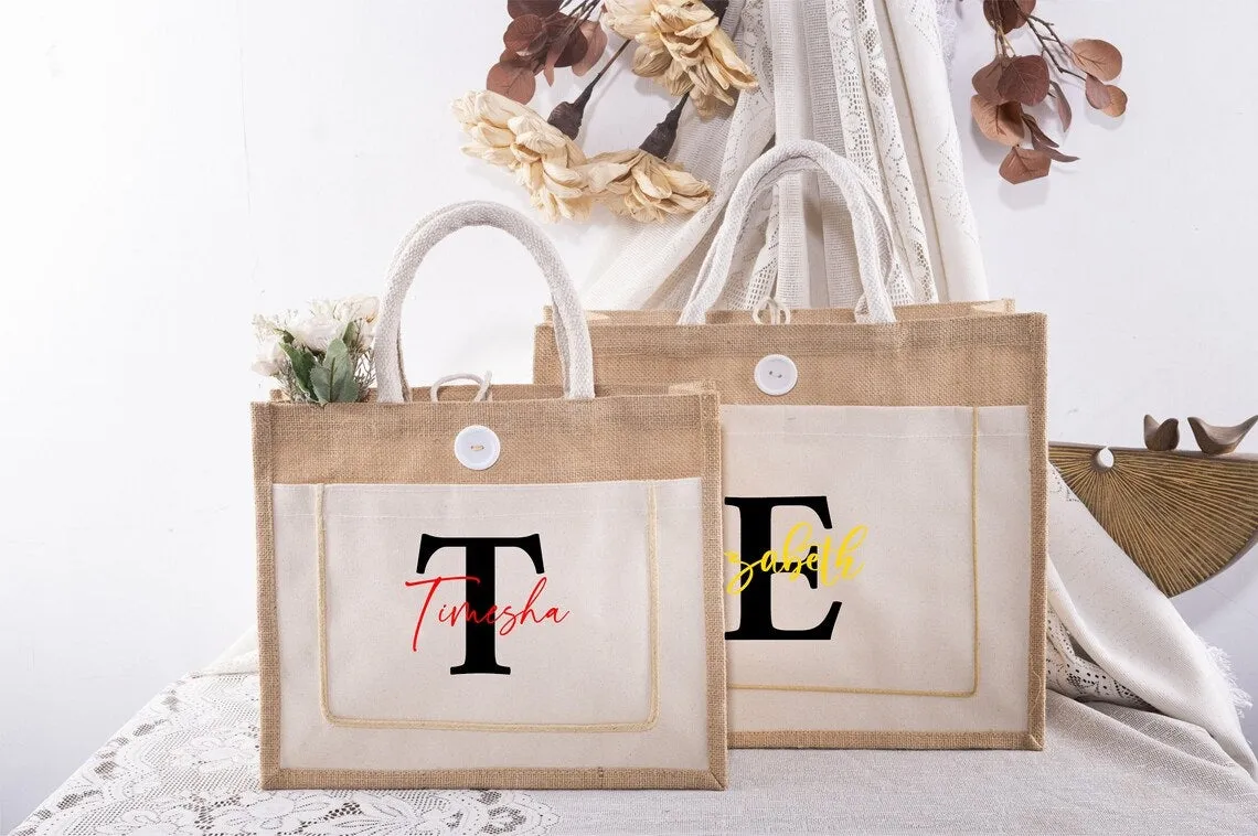 White Cotton Jute Bags - Personalized Gifts for Weddings, Bride, Bridesmaid