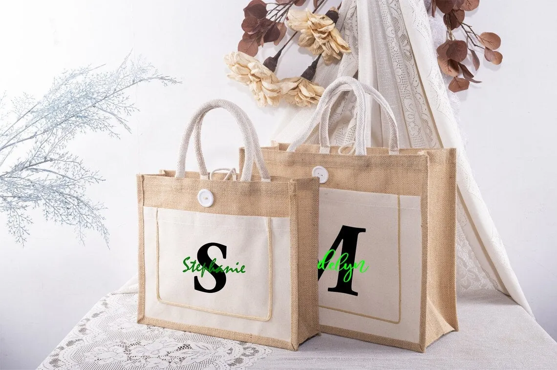 White Cotton Jute Bags - Personalized Gifts for Weddings, Bride, Bridesmaid