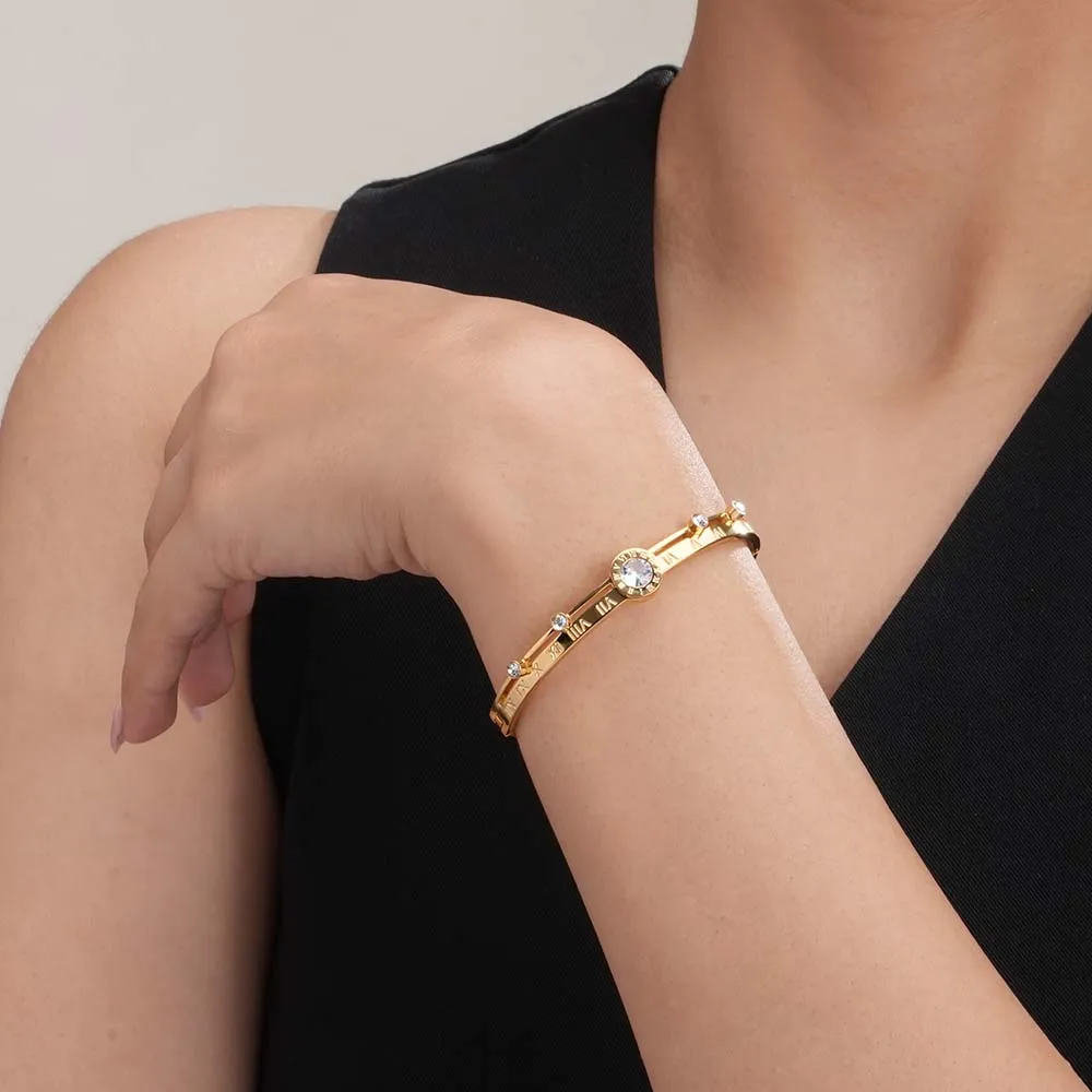 Women's Exquisite 18K Gold-Plated Bracelet with Stones
