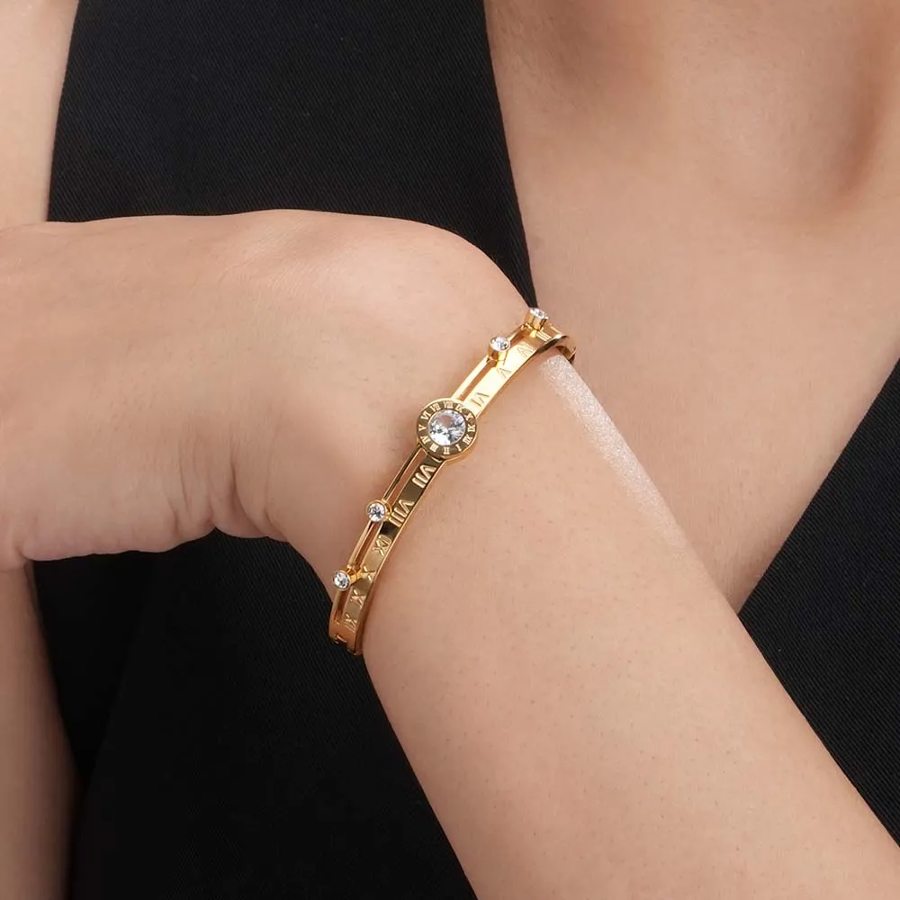 Women's Exquisite 18K Gold-Plated Bracelet with Stones