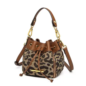 Womne Leopard Print Shoulder Messenger Bucket Bag