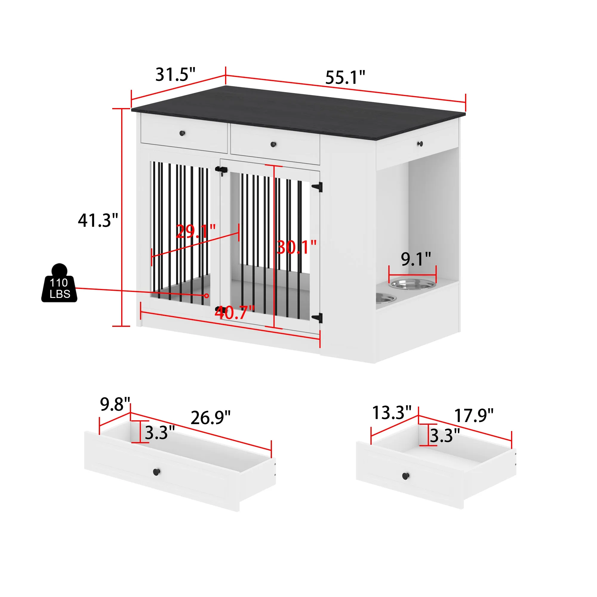 Wood Furniture Style Dog Crate with 1 Door and 3 Drawers