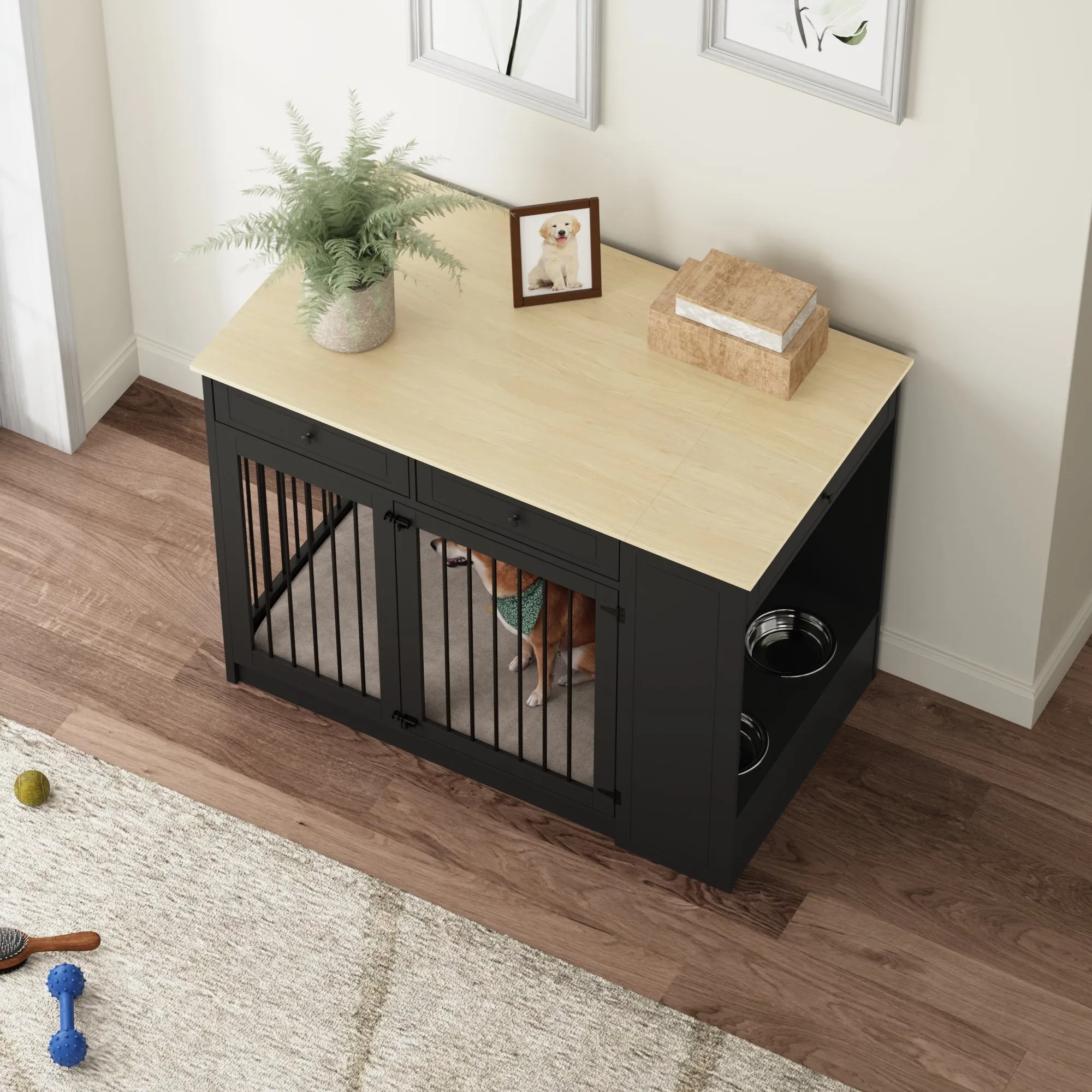Wood Furniture Style Dog Crate with 1 Door and 3 Drawers