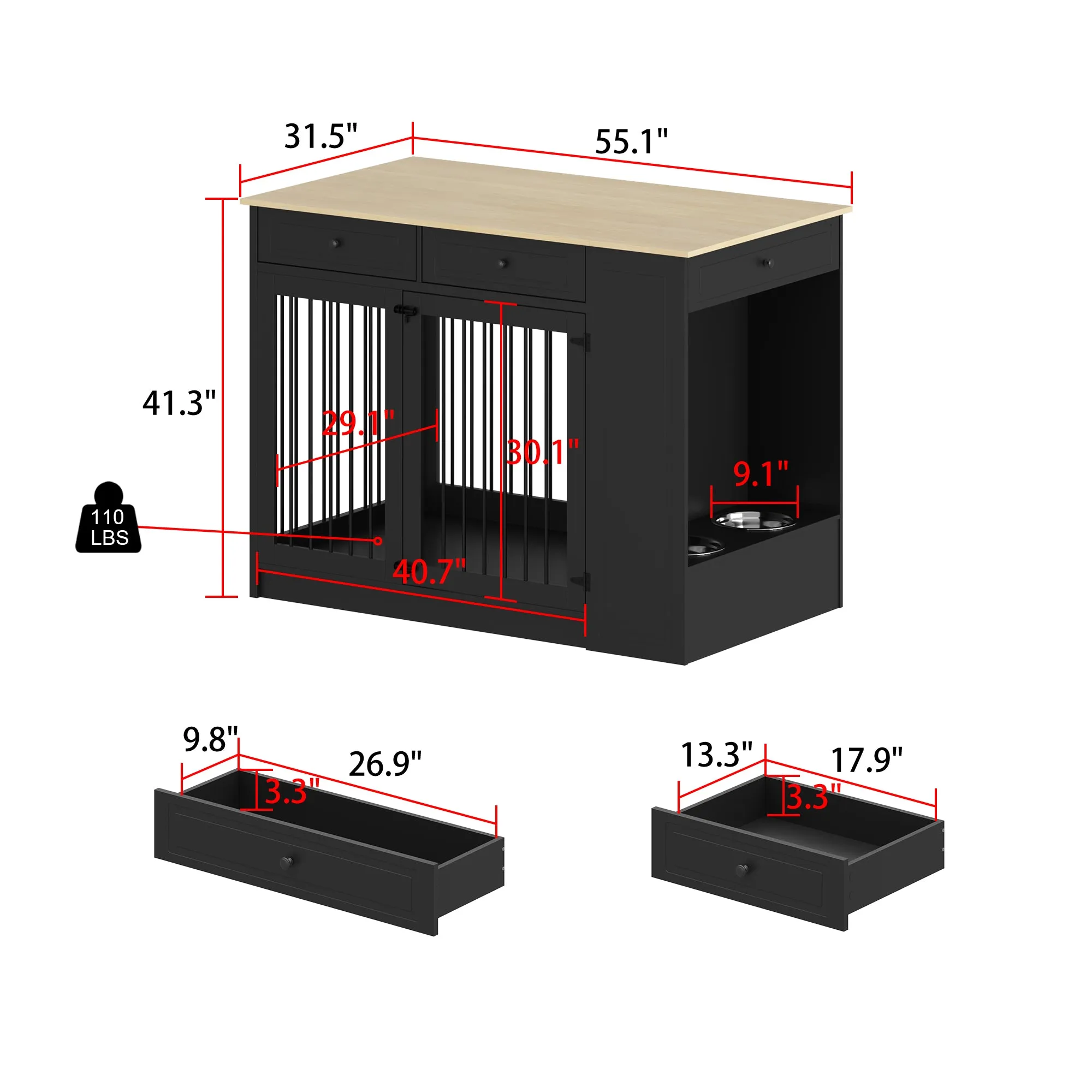 Wood Furniture Style Dog Crate with 1 Door and 3 Drawers