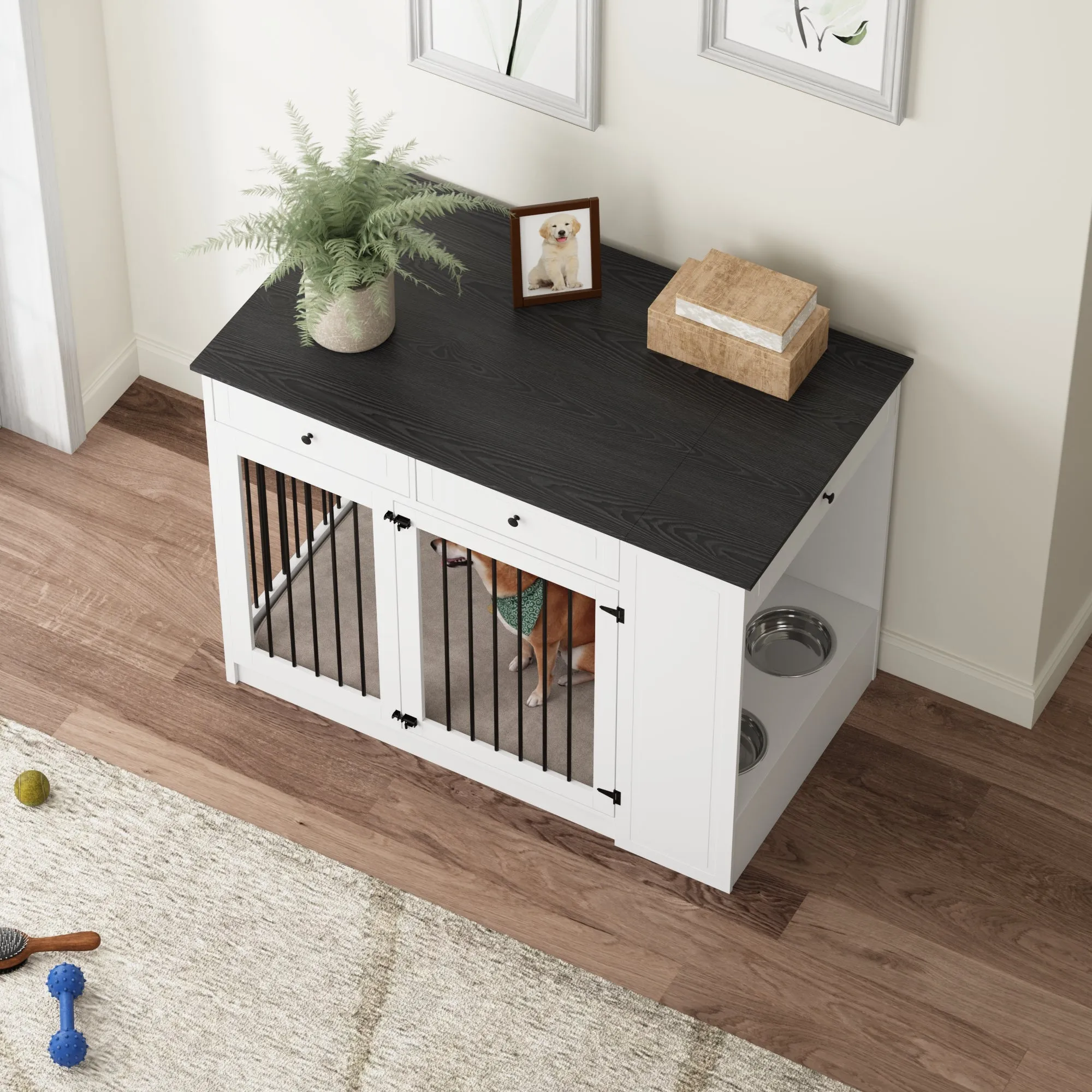 Wood Furniture Style Dog Crate with 1 Door and 3 Drawers