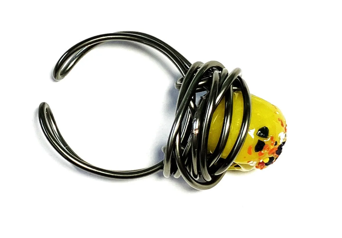 Yellow Abstract Design Bead Ring