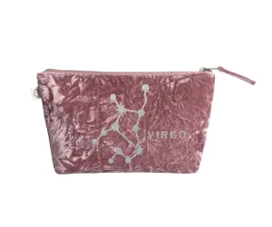 Zodiac Pink Crushed Velvet Large Makeup Bag - Virgo
